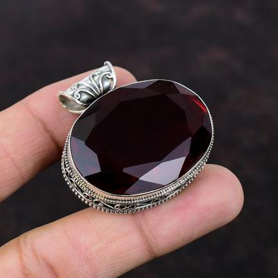 Faceted Mozambique Garnet Pendant Genuine Gemstone Jewelry 925 Sterling Silver Pendant Handmade Brand New Pendant Vintage Pendant For Gifts