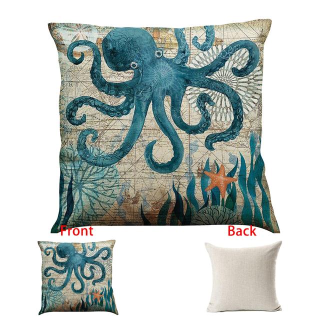 

Sea Animal Flax Pillow Case Children Painting Printed Cushion Pad Cover 45x45cm Christmas Home Ornamental Sofa Monstera Pillow Protector Covers 45x45cm