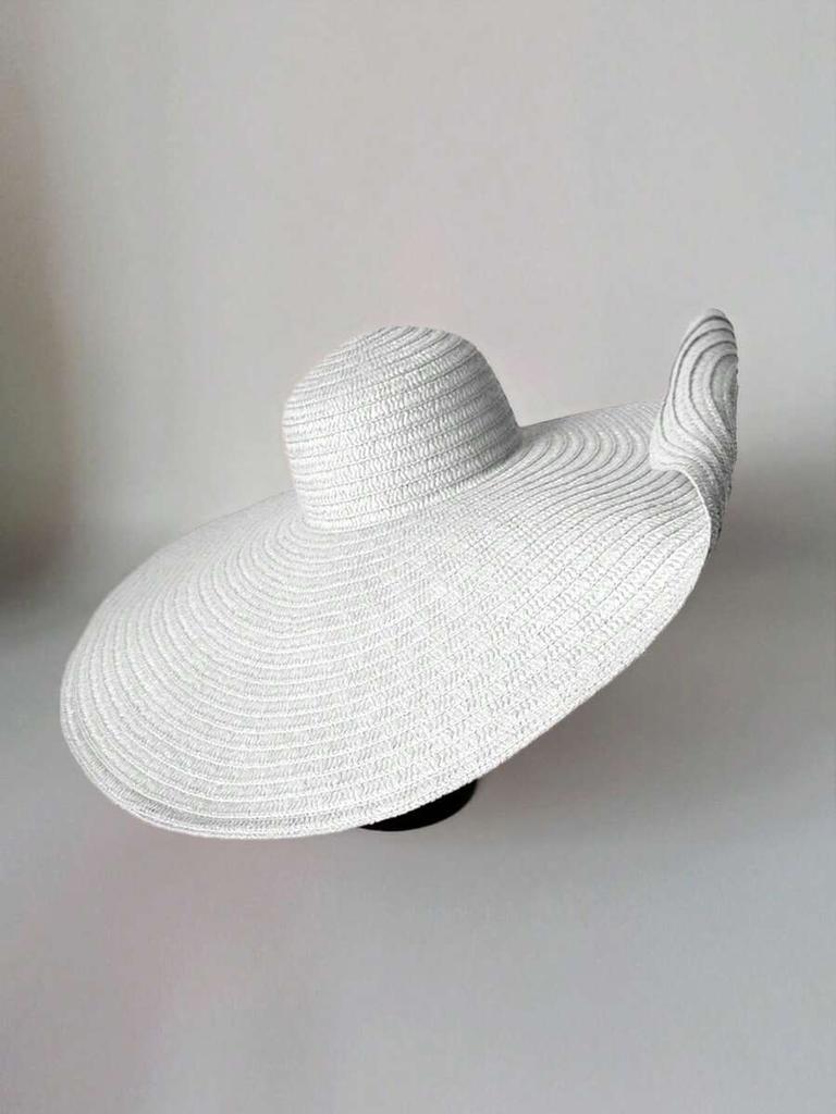 Cappello da Sole da Donna in Paglia con Tesa Extra Larga e Calotta Rotonda, Pieghevole, Monocolore, Cappello da Spiaggia