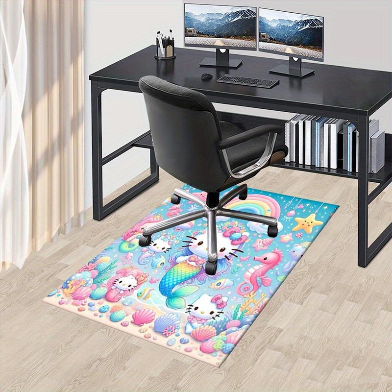 Office Rug Mermaid Hello Kitty Anti-Slip Rug, Machine Washable for Living Room, Bedroom, Office, Multiple Sizes, Bedroom Mat, Decorative Mat, Durable