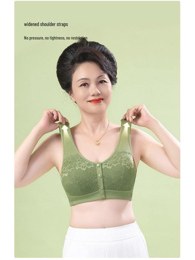 Comfortable Front Buckle Lace Vest Bra for Middle-Aged and Elderly Women - Wire-Free and Thin for Summer Wear