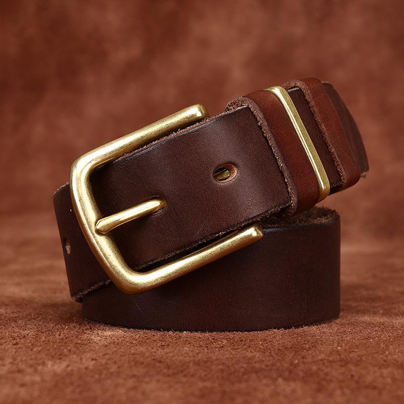 Men'S Retro Washed Old Vegetable Tanned First Layer Pure Cowhide Belt Leather Pin Buckle Casual Jeans Belt Men'S