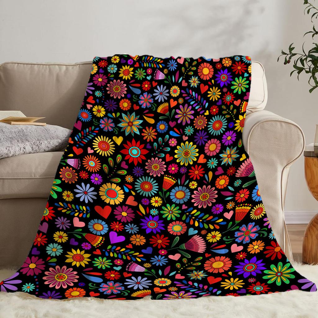 Colorful Flowers Throw Blanket Flannel Print Super Soft Sofa Nap Blanket Home Christma Perfect Home Gift for Her