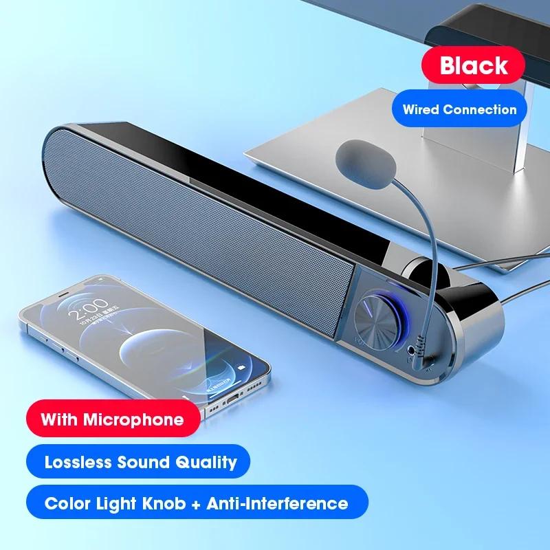 USB Wired Computer Sound Bar Speakers with Subwoofer & LED Lights for PC TV Laptop Gaming Mobile Home Theater