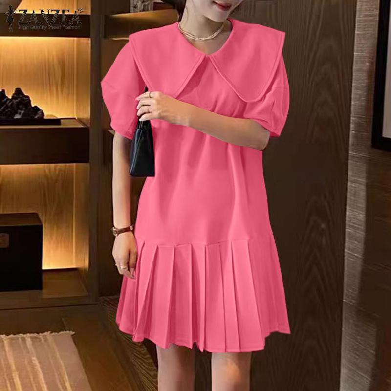 ZANZEA Women Summer Doll Collar Casual Short Sleeve Dress