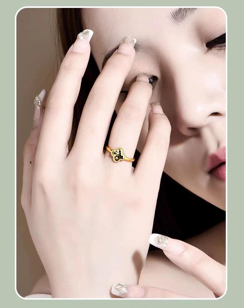 Gold Plated Dragon Scale Clover Ring: Women's Elegant Honeycomb Surface Open Finger Ring, Inspired by Xiaohongshu Style.