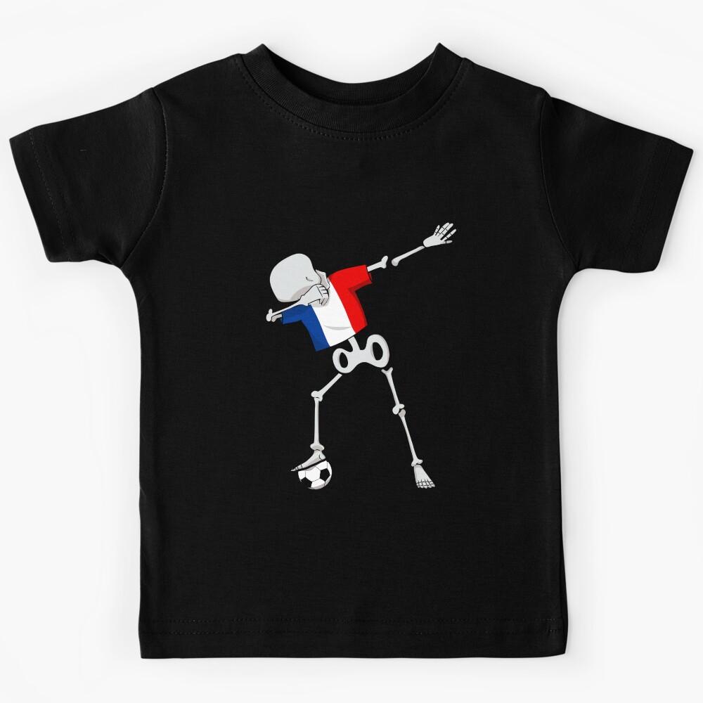 Dabbing Soccer Football Skeleton France Kids T-Shirt 170
