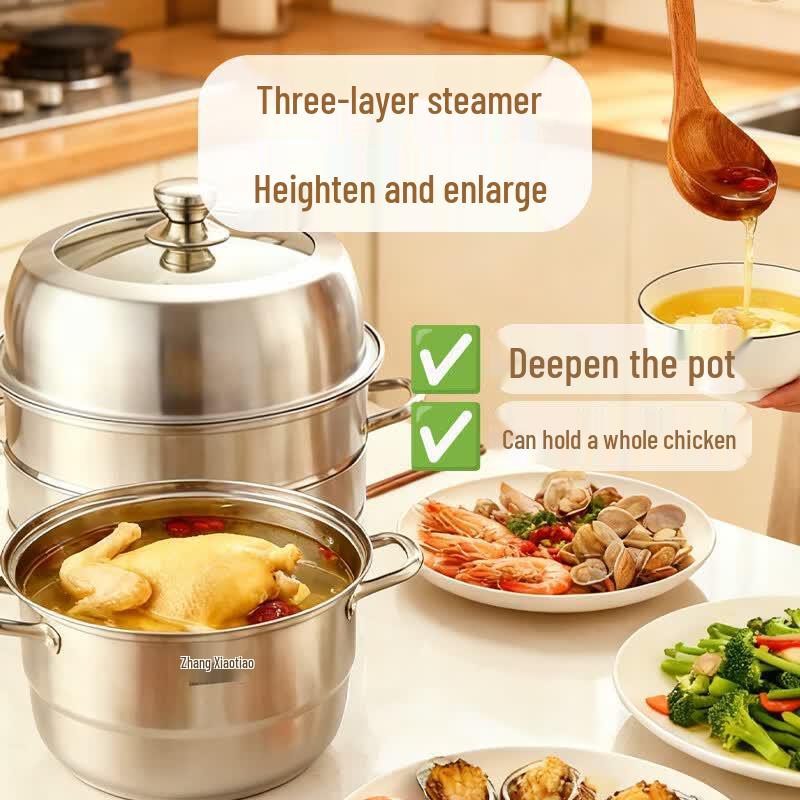 Zhang Xiaoquan Yao Yin 304 Stainless Steel Three-Layer Steamer Pot