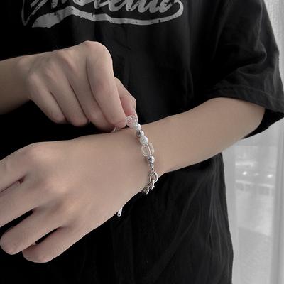 Soğuk rüzgar tasarım trendi erkek titanyum çelik bilezik dikiş inci bilezik basit ve çok yönlü bilezik el takı