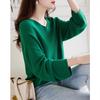 Demana Women's V-Neck Lantern Sleeve Wool Blend Knit Sweater
