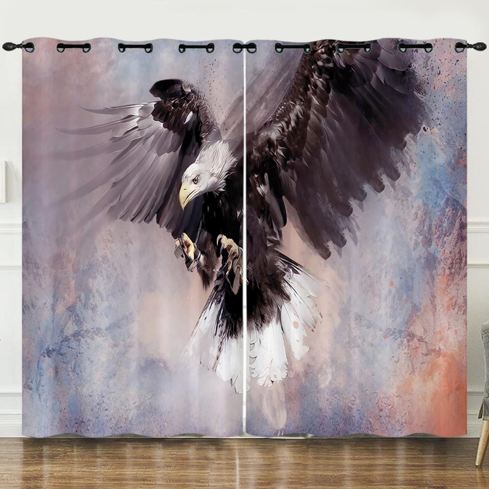 Curtain Cartoon Animal Eagle Animation Oil Painting Digital Printing Blackout Curtain Punching