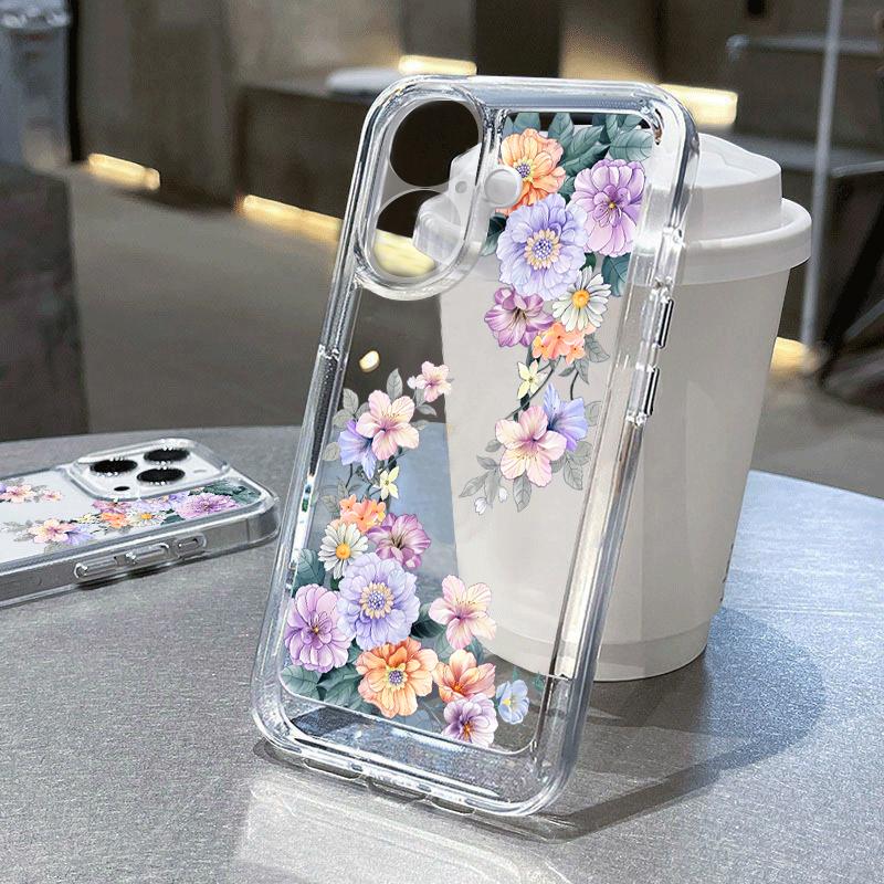 

Для iPhone 16 Pro 15 Plus 14 Pro Max 13 12 11 XR XS 8 7 Чехол с цветочным принтом Прозрачный противоударный мягкий силиконовый защитный прозрачный чехол для телефона iPhone 12 mini