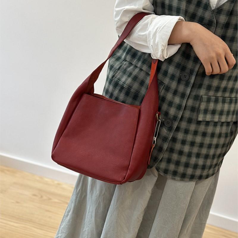Johnature Genuine Leather Retro Women's Bag Commuting Soft Cowhide Solid Color Handbag Versatile Shoulder Bag