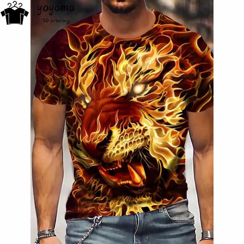 Men's T-Shirt With Print 3d Tiger Print Tees Tops Fashion Men Animal Pattern T Shirt Oversized Streetwear O-Neck Fashion Clothes