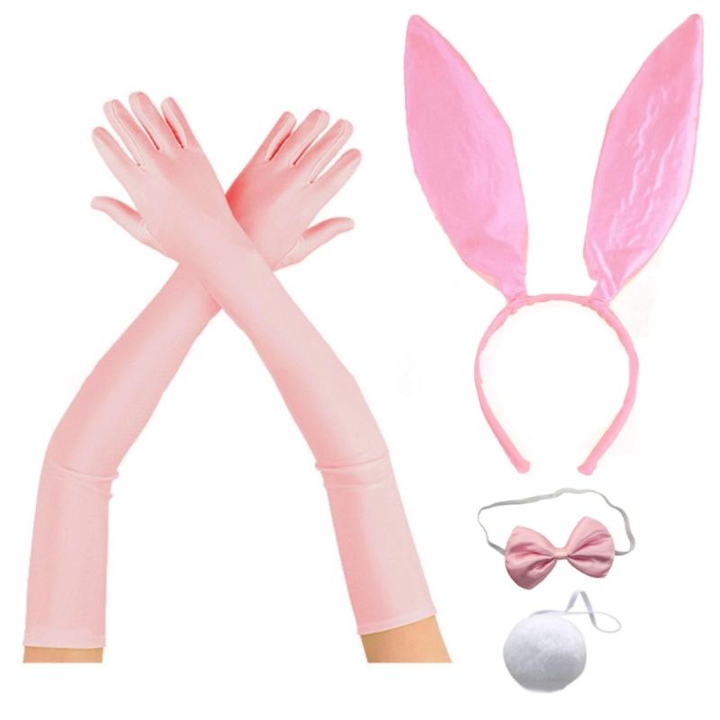 Rabbit Ears Headband Cosplay Costume Hairhoop Necktie Arm Gloves Party Headpiece Masquerades Headdress Animes Outfit