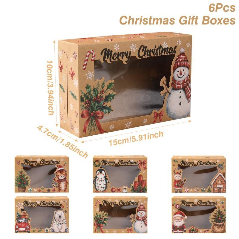 Christmas Cookie Boxes Doughnut Gift Boxes Bakery Box With Clear Window,Green And Red Holiday Designs With Xmas Ribbons For Gift