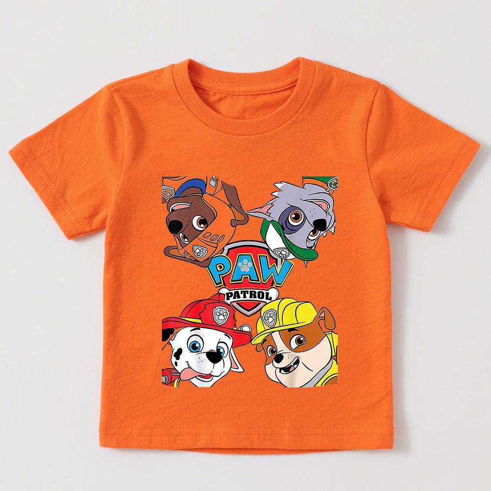 Paw Patrol Kids Cotton T Shirt Boys Girls Casual Short Sleeve Top Graphic Print Puppy Dog Cartoon Character Summer Clothing