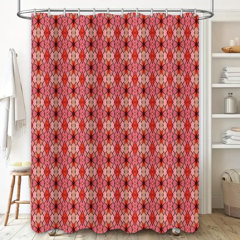 Kaleidoscope Shower Curtain Pink and Black Modern Print Waterproof Fabric for Bathroom Decor Set Includes 1 X Bath Mat (Title Le
