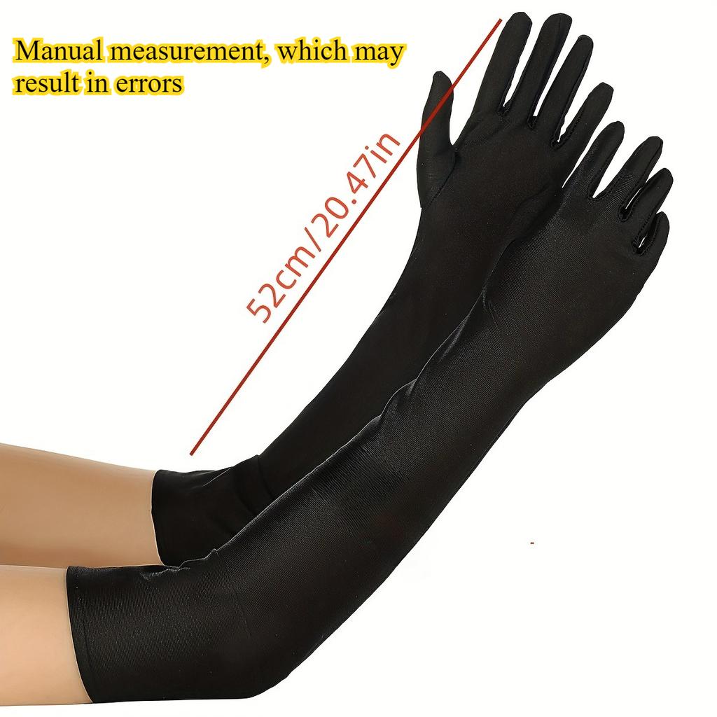 1 Pair Women's Elegant Long-Finger Gloves - Elastic Stretch, 6 Solid Colors (White/Red/Gray/Beige/Black/Brown)