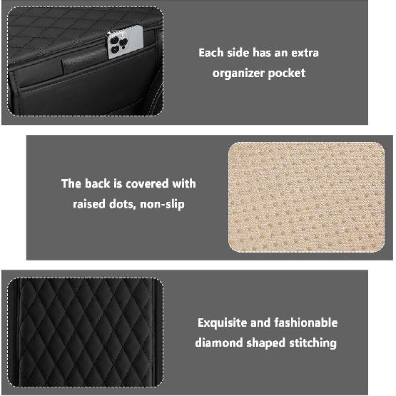 Upgraded Car Center Console Cover,Microfiber Leather Car Armrest Cover Cushion with 2 Storage Bags,Car Armrest Storage Box Interior Accessories for