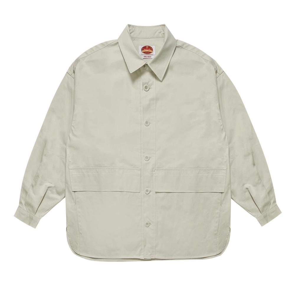 Riover [Chili Chico] Double Pocket Oversized Set-Up Shirt - Beige M