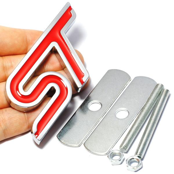 

Металлическая красная наклейка на переднюю решетку ST, эмблема гриля на голове автомобиля, хромированная наклейка, Стайлинг автомобиля красный