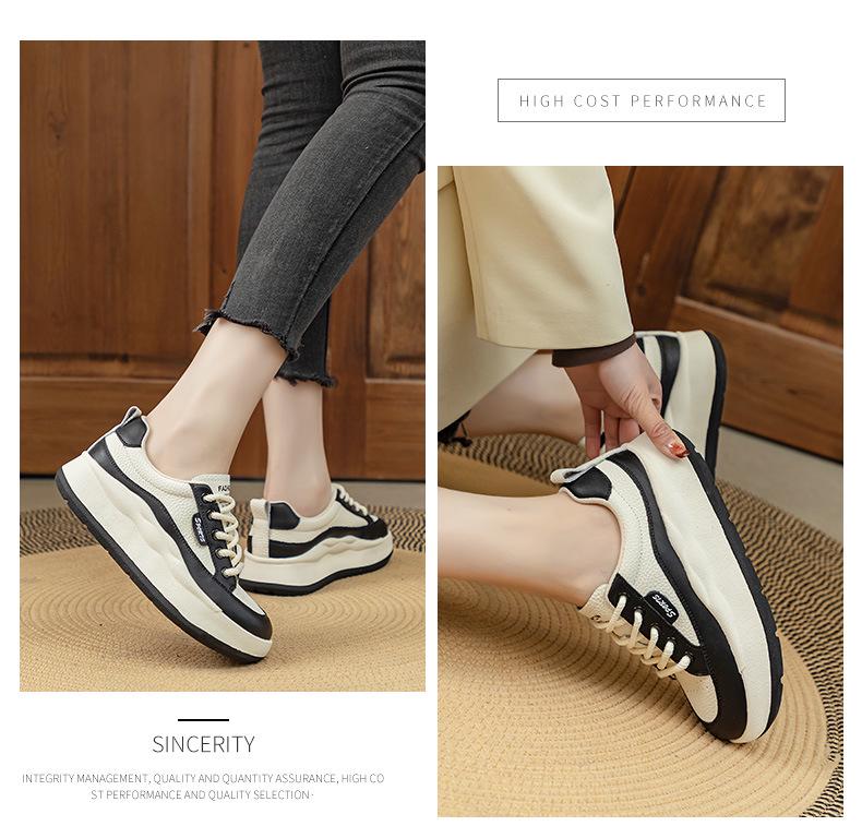 2024 Wiosna Damskie Białe Retro Buty Skate z Grubej Podeszwy ze Skóry Naturalnej - Wszechstronne, Płaskie, Casualowe Sneakersy Plus Size