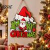 Christmas Hanging Decoration Merry Sign 2D Flat Wooden Front Door Welcome Cute Seasonal Wall Plaque Santa for Porch Entryway Office Holiday Party