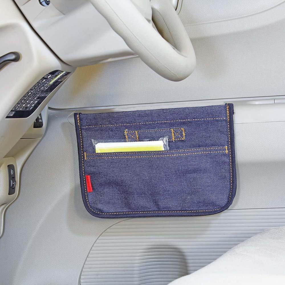 Napolex Light Fizz Flat Dust Car Trash Denim with Adhesive Hooks for Center Console Mounting Can, Pattern, Ultra-Thin, (NAPOLEX LF-145)