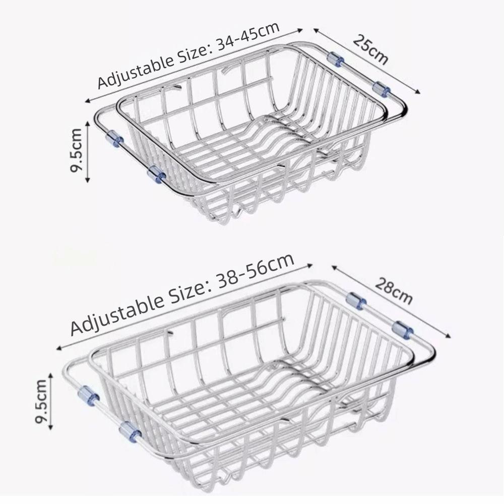 Telescopic Sink Drain Basket Stainless Steel Adjustable Kitchen Storage Organizer Space Saving Multi-functional Dishwashing Rack