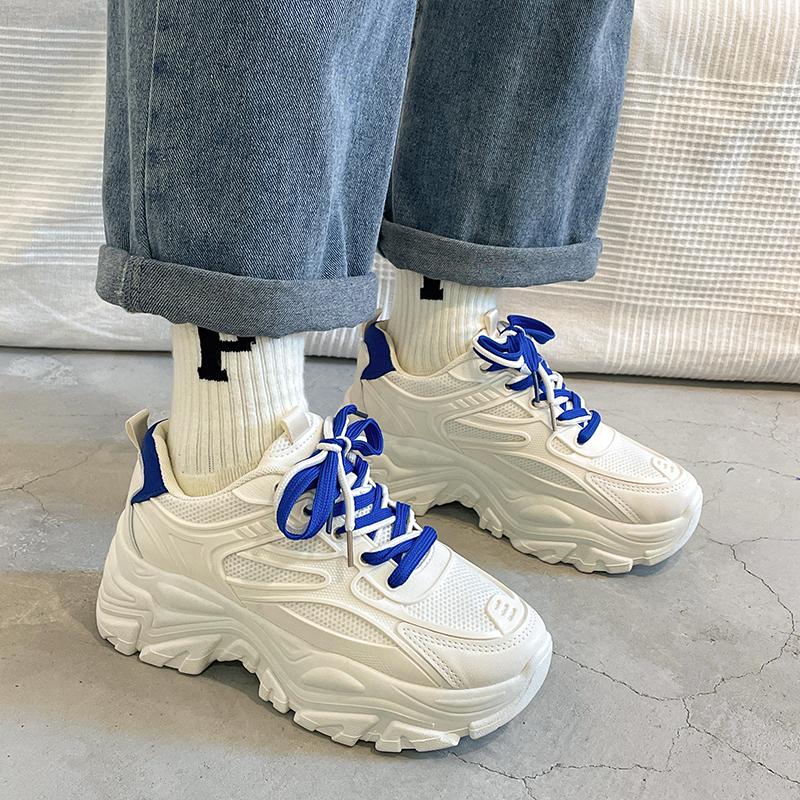 Women Flats Sports Shoes Lace Up Vulcanize Shoes Female New Designs White Thick Bottom Platform Casual Sneakers