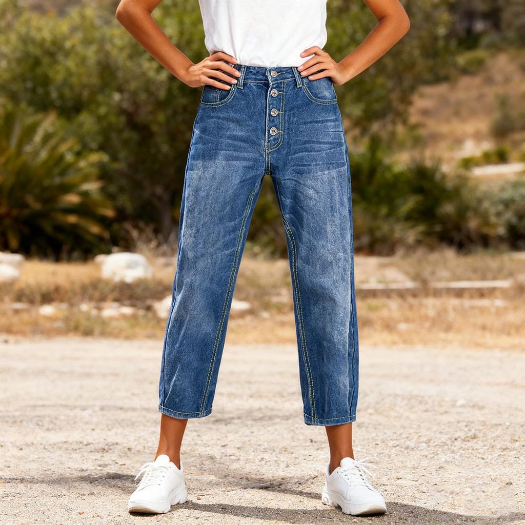 Women's High Waist Washed Women's Jeans Fashionable Versatile Straight Leg Pants