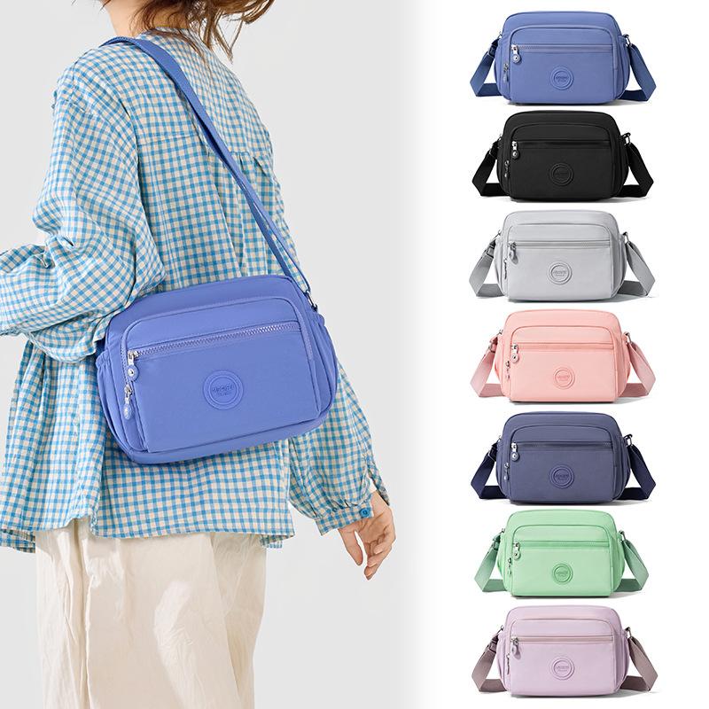 Crossbody Bag Multi-Layer Pocket Shoulder Bag Water-Repellent Nylon Women's Small Square Bag