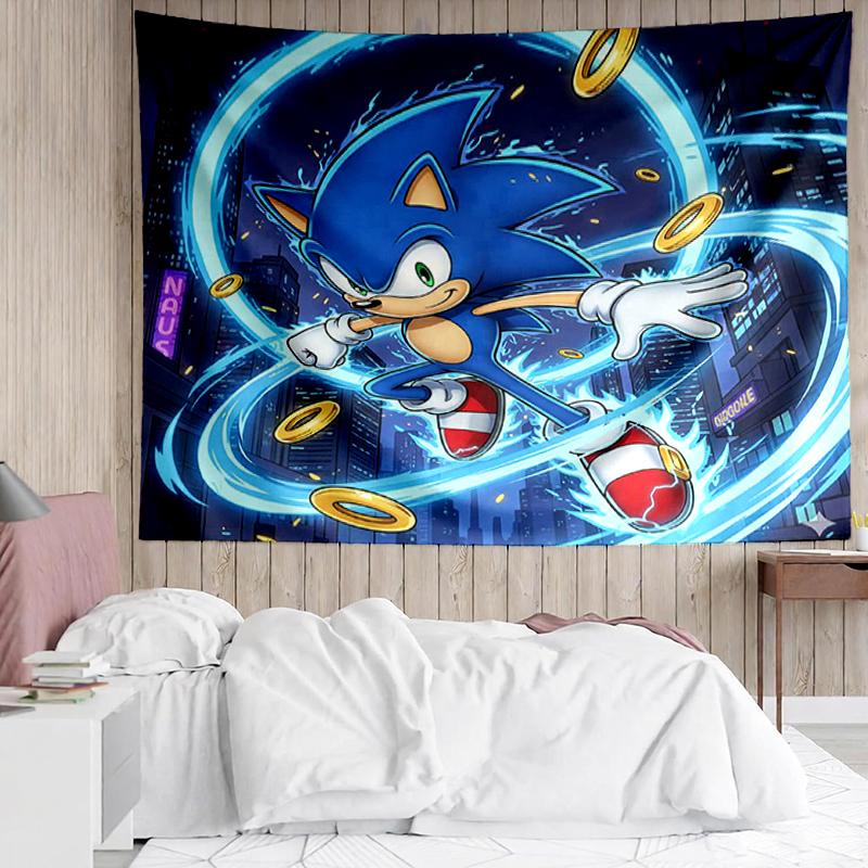 Sonic Print Tapestry, Backdrop, Easy Setup, Ideal for Bedroom, Office & Living Room, with Aesthetic Wall Hanging Decor.