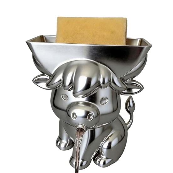 

Highland Cow Sponge Holder Cute Cow Sponge Caddy with Drain 3D Printed Fun Sponge Holder Keeps Sponge Upright And Dry for Bathroom Kitchen Sink срібний