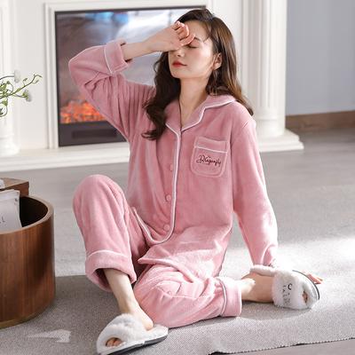 Coral Fleece Pajamas Women'S Autumn And Winter Flannel Fleece Thickened Loungewear Winter Wear Suit
