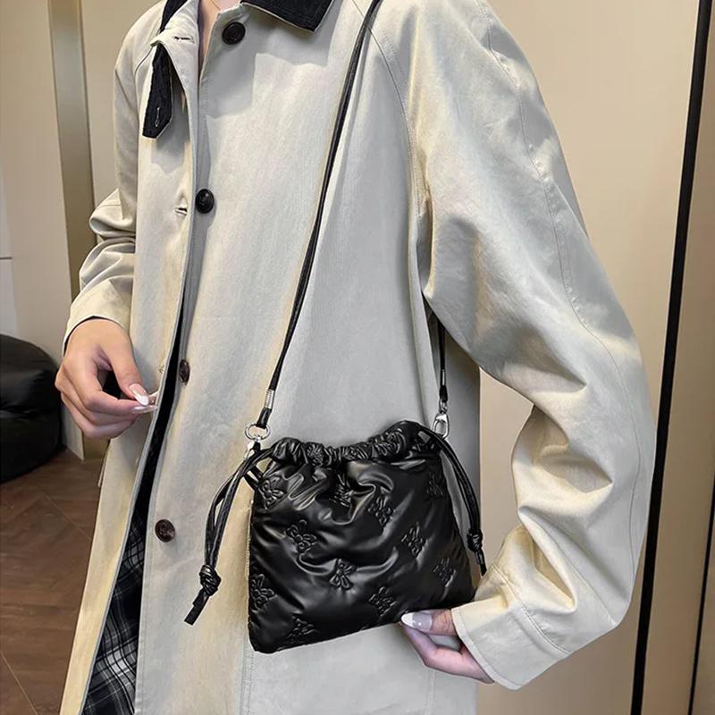 Fashion Butterfly Mini Crossbody Bags Drawstring Pu Leather Bucket Shoulder Bags Ladies Leisure Small Phone Handbags AVE
