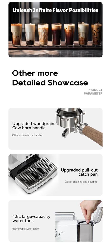 HiBREW H10 Plus Espresso Coffee Machine, 20Bar Semi-Automatic Coffee Maker, Fast Heating, Temperature Control, Steam Frother for Cappuccino Latte