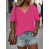 Womens V-Neck Short Sleeve Loose Fit T-Shirt With Floral Lake Scene Cartoon Bun Girl Print 2025 Casual Top