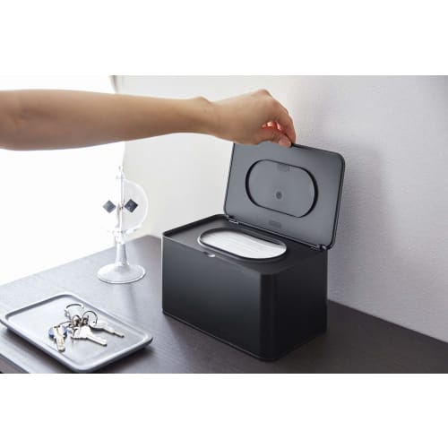 Yamazaki Mask Case, Black, Approx. W19 x D12 x H10.5cm, Smart Mask Storage, Large Access Opening, 4283