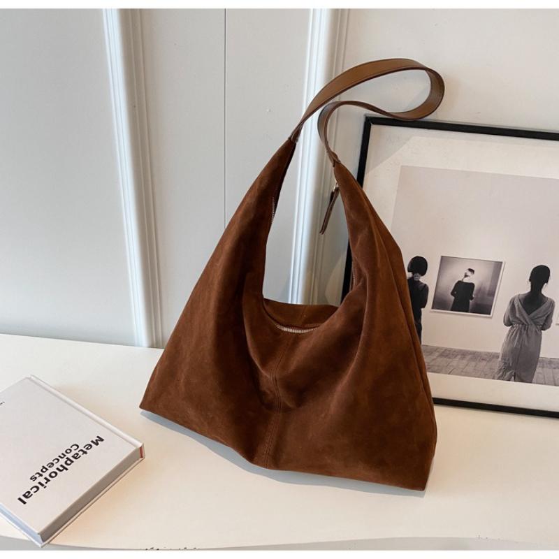 

Ladies large-capacity faux suede tote bag - retro shoulder bag, durable and suitable for work, travel and commuting коричневий