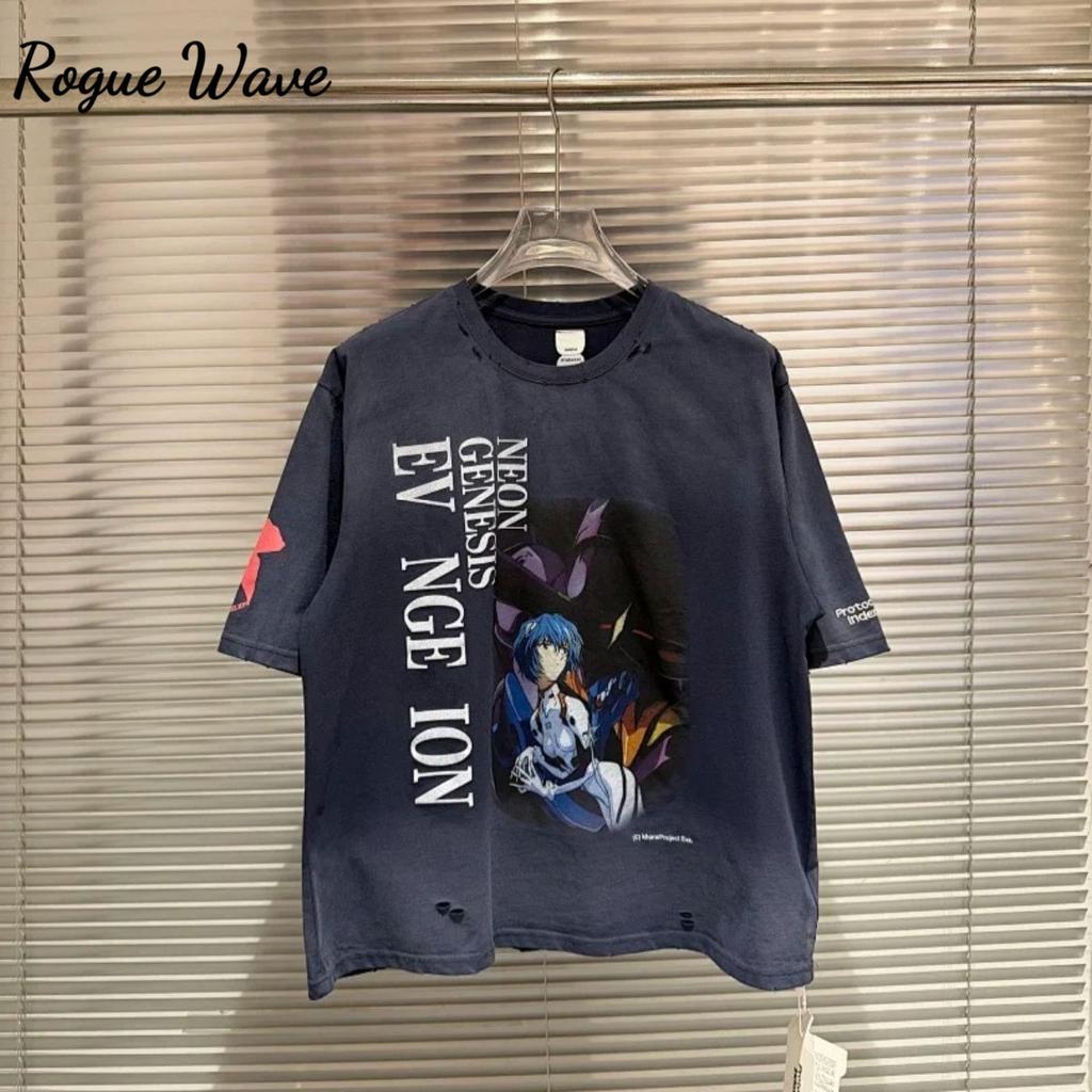 RogueWave Printed Women Men Washed Heavy Cotton T shirts tees Ripped Men Casual T shirt