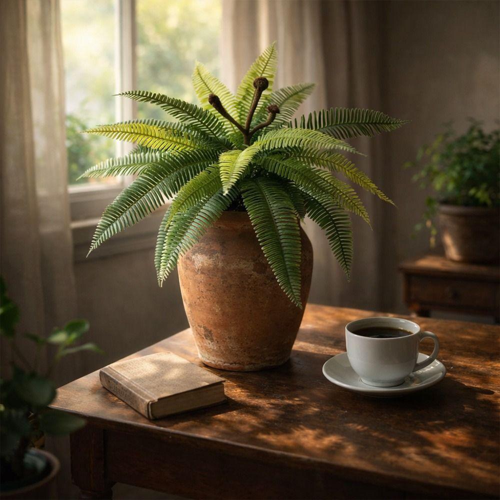 18 Leaves Artificial Boston Fern Soft Plastic DIY Landscaping Fake Plants UV-resistant Material Artificial Greenery