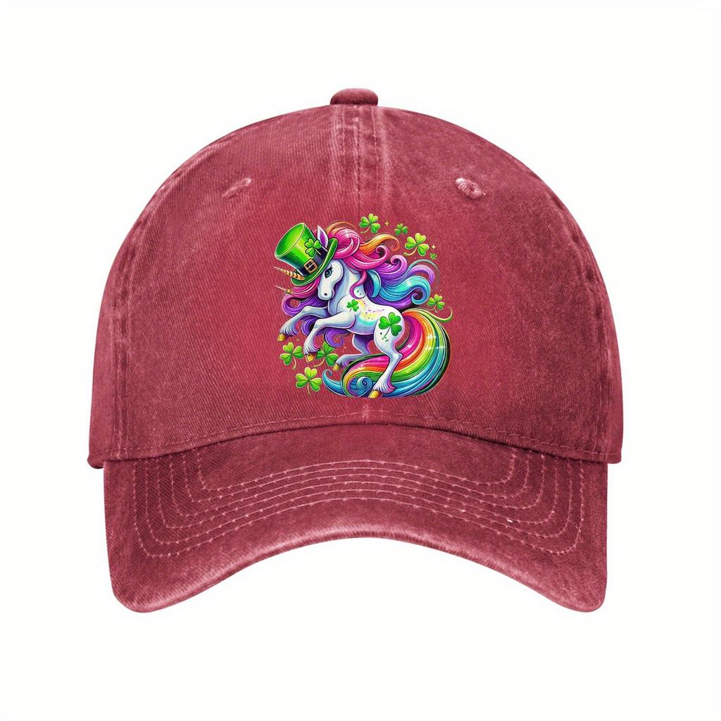 Rainbow Shamrock Unicorn Baseball Cap Adjustable Cotton Casual Vintage Hat for Men Women