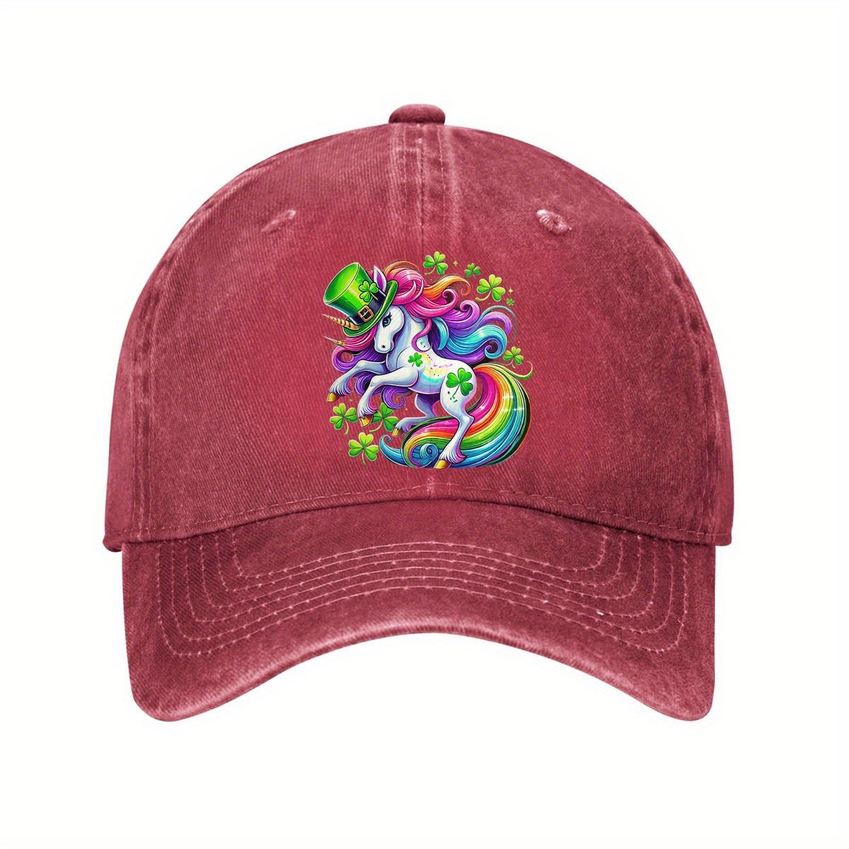 

Rainbow Shamrock Unicorn Baseball Cap Adjustable Cotton Casual Vintage Hat for Men Women One Size
