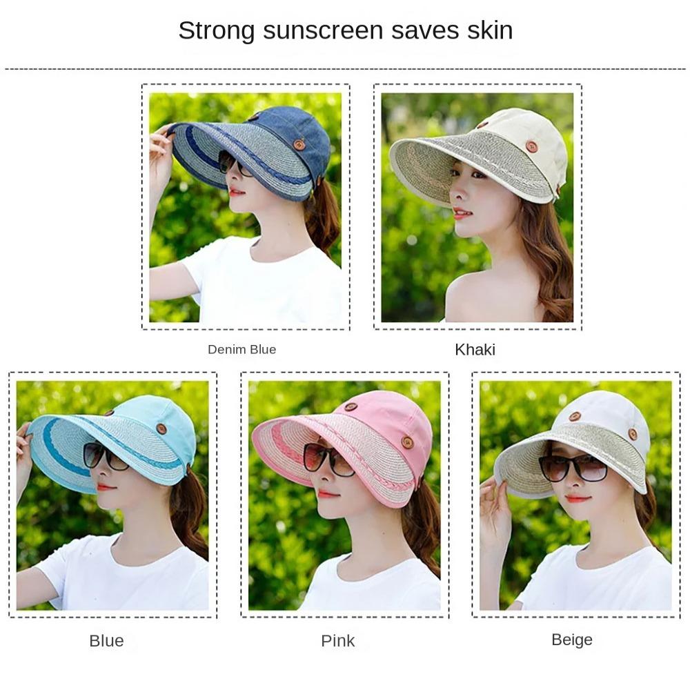 Straw Dual-purpose Empty Top Hat Wide Brim Beach Face Shade Hat New Women's Sun Hat  Women