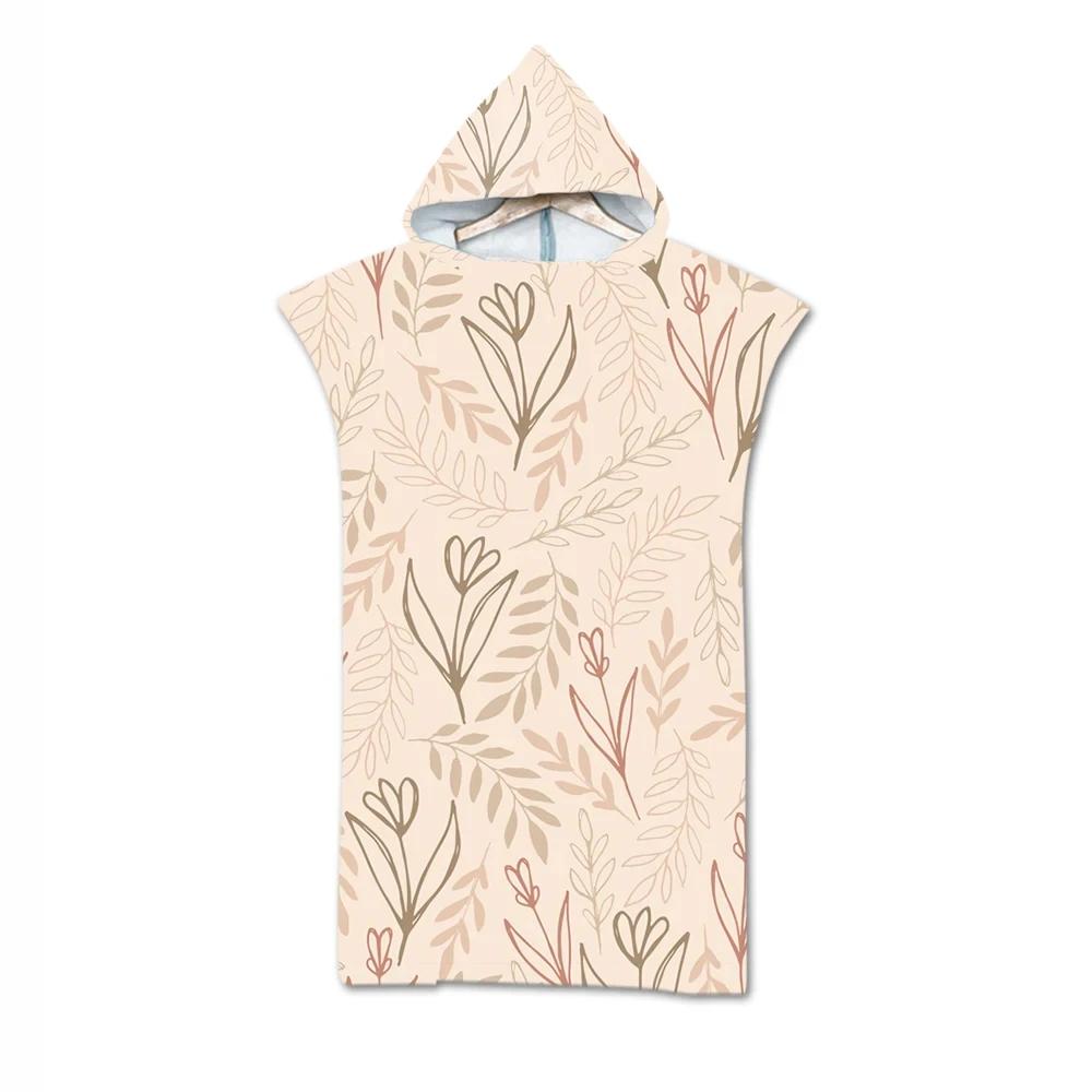 Botanical Floral Hooded Beach Towel Quick Dry Surf Poncho,Bath Towel,Sports Towels for Swimming, Beach, Surfing, Diving, Bathing