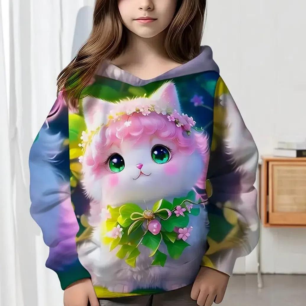 

Детская одежда Толстовки Одежда для девочек Длинные рукава Милый принт кота Повседневная детская летняя осенняя одежда Детская одежда Верхняя одежда для улицы 100CM