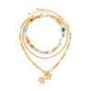 Vintage Gold Color Sun Flower Pendant Necklace Women Geometric Imitation Pearl Resin Glass Beaded Choker Jewelry