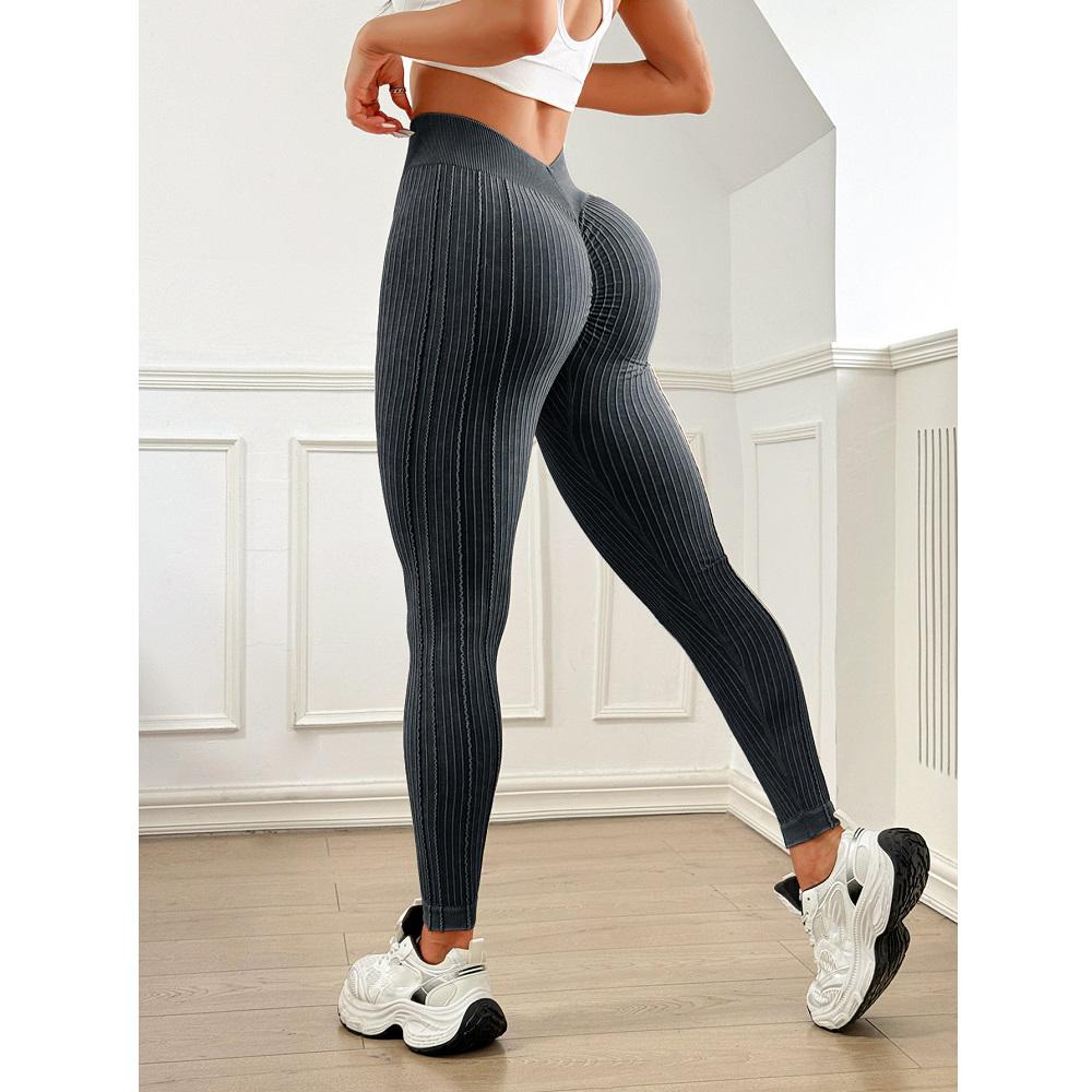 Women Seamless Gym High Waist Yoga Leggings Booty Lifting Outdoor Sports Tight Solid Striped Fitness Pants Exercise Yoga Pants